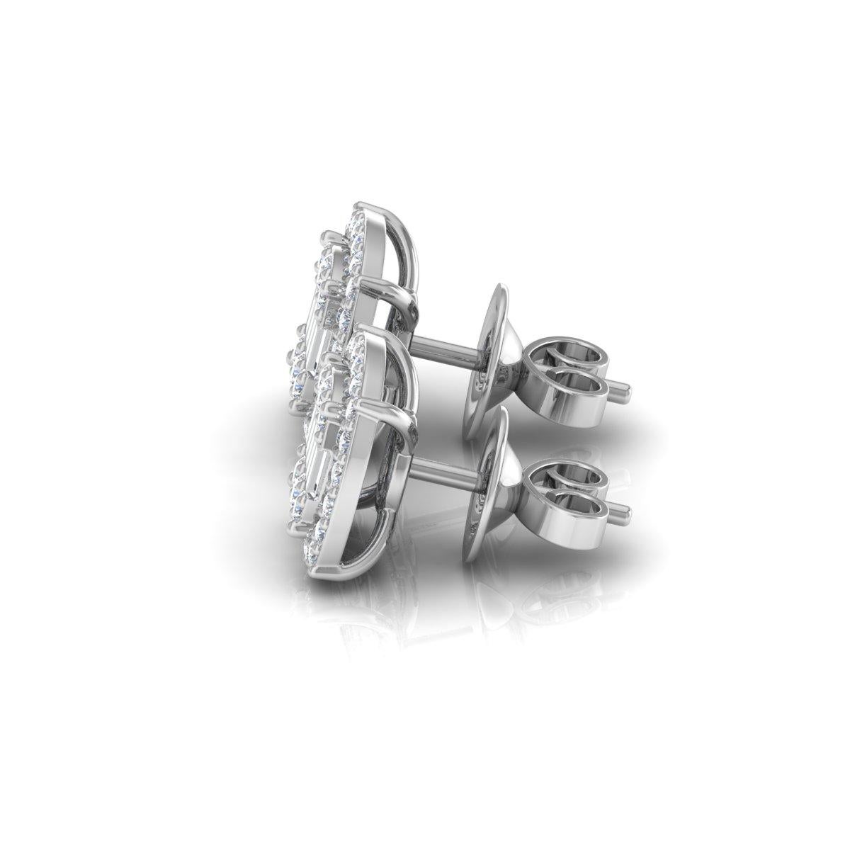 Clous d'oreilles en or blanc 10 carats avec diamants baguettes de 1/2 carat de pureté SI en vente 1