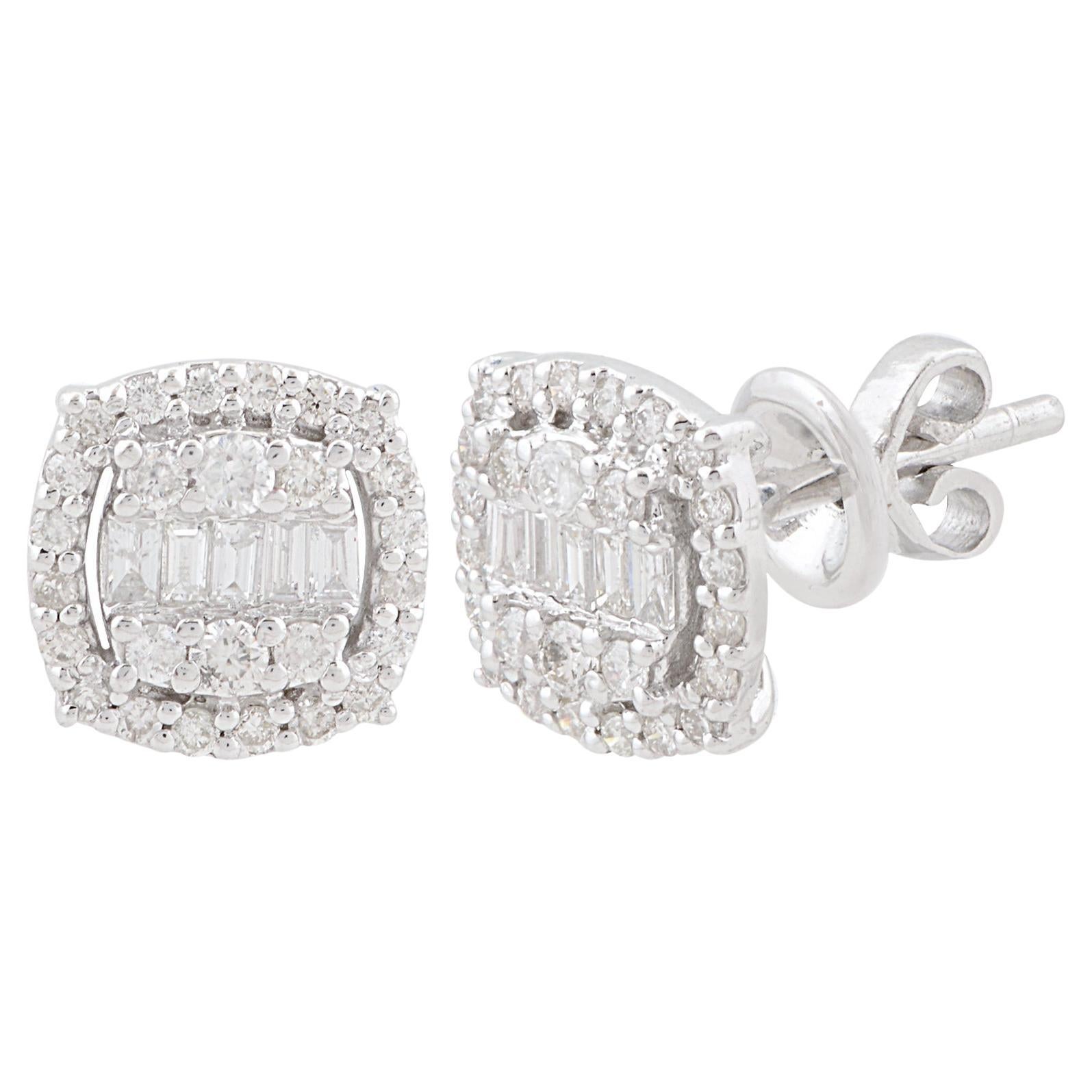 1/2 Carat SI Clarity HI Color Baguette Diamond Stud Earrings 10 Karat White Gold For Sale