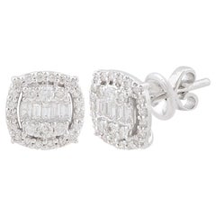 1/2 Carat SI Clarity HI Color Baguette Diamond Stud Earrings 10 Karat White Gold
