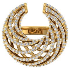 1/2 Carat SI Clarity HI Color Diamond Crescent Moon Ring 14k Yellow Gold Jewelry