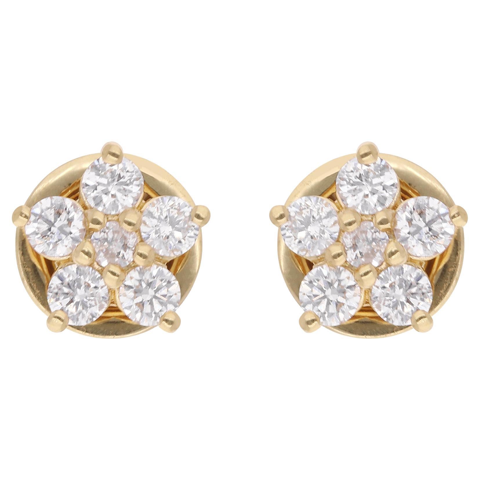 1/2 Carat SI Clarity HI Color Diamond Flower Stud Earrings 14 Karat Yellow Gold
