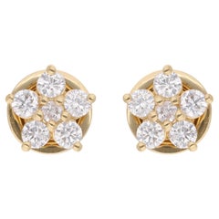 1/2 Carat SI Clarity HI Color Diamond Flower Stud Earrings 14 Karat Yellow Gold