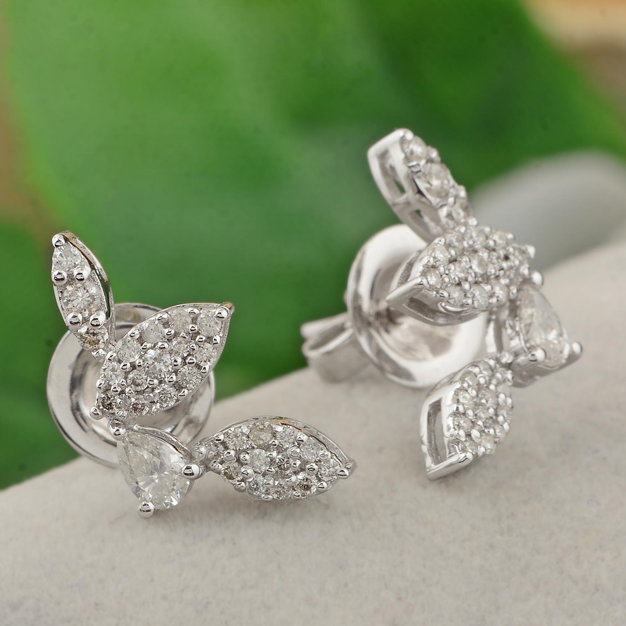 1/2 Quilate SI Claridad HI Color Pendientes Diamante Redondo Pera Oro Blanco 14 Kilates Moderno en venta