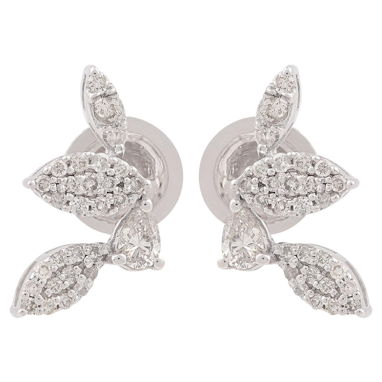 1/2 Quilate SI Claridad HI Color Pendientes Diamante Redondo Pera Oro Blanco 14 Kilates