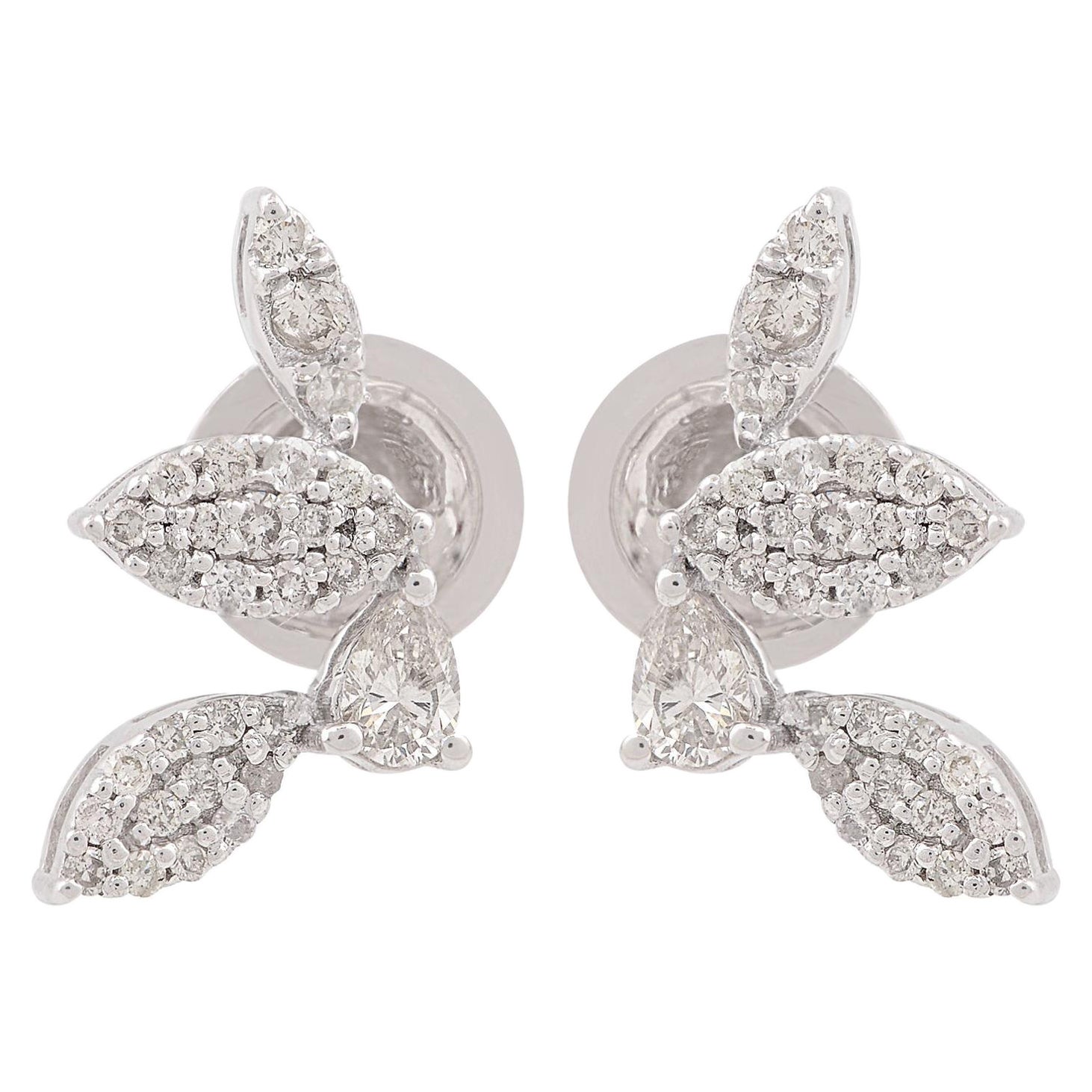 1/2 Quilate SI Claridad HI Color Pendientes Diamante Redondo Pera Oro Blanco 18 Kilates