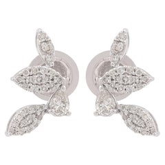 1/2 Quilate SI Claridad HI Color Pendientes Diamante Redondo Pera Oro Blanco 18 Kilates