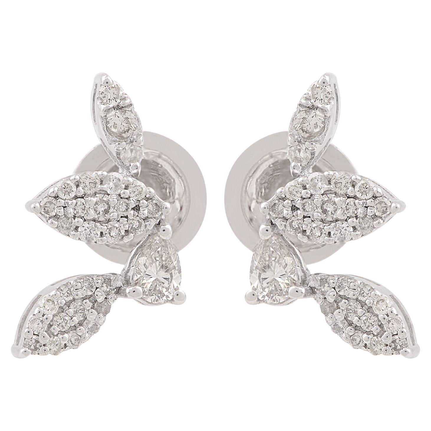 Boucles d'oreilles en diamant rond poire 1/2 carat SI Clarity HI Color or blanc 18 carats