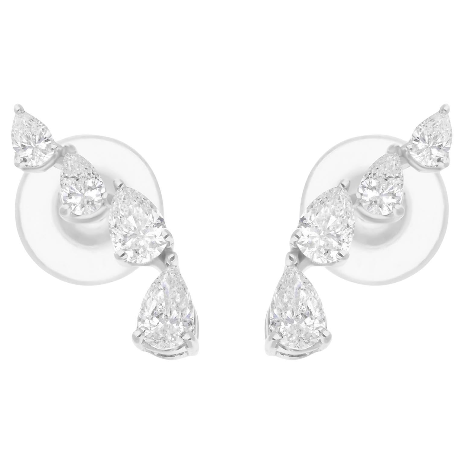 Boucles d
oreilles composées de diamants en forme de poire de 1/2 carat SI Clarity HI Color 14 Karat White Gold