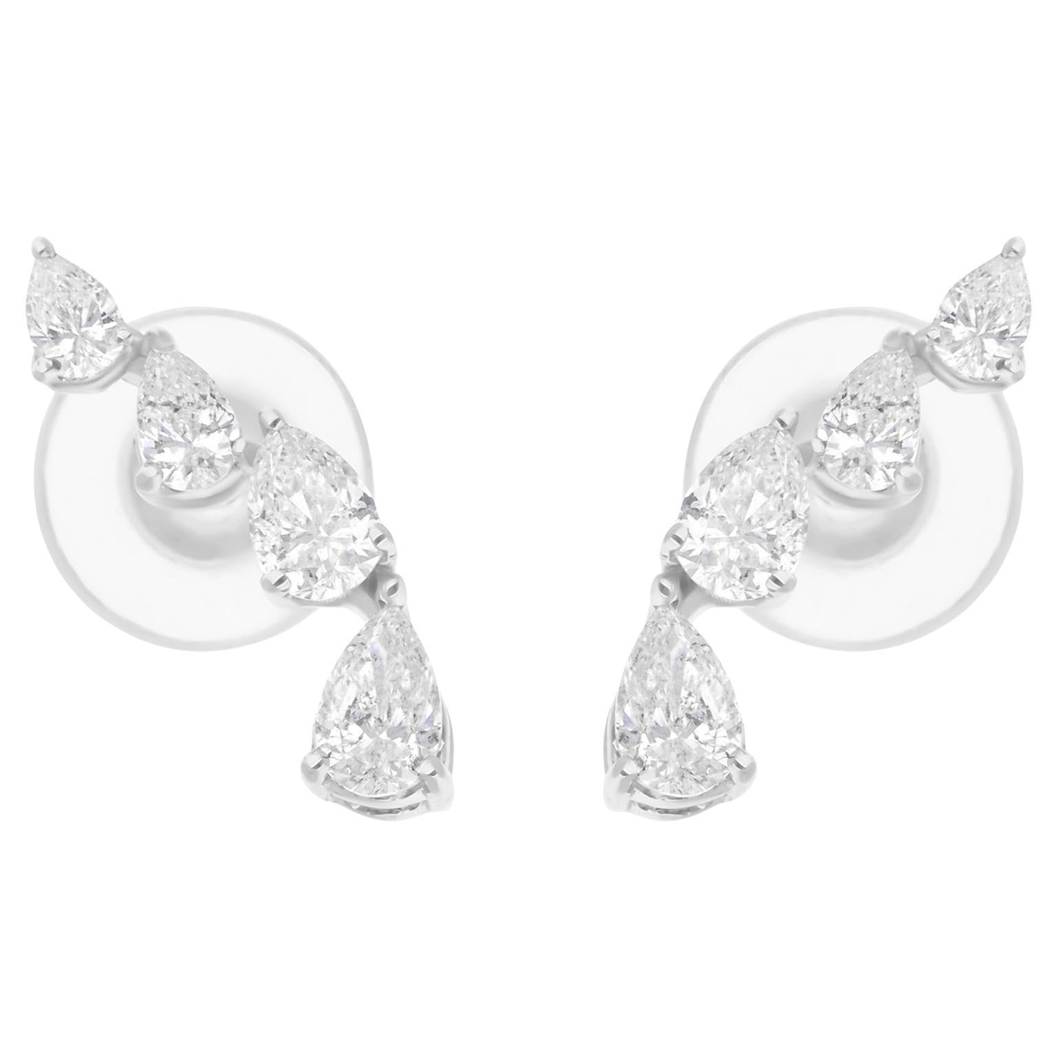 1/2 Carat SI Clarity HI Color Pear Shape Diamond Earrings 18 Karat White Gold
