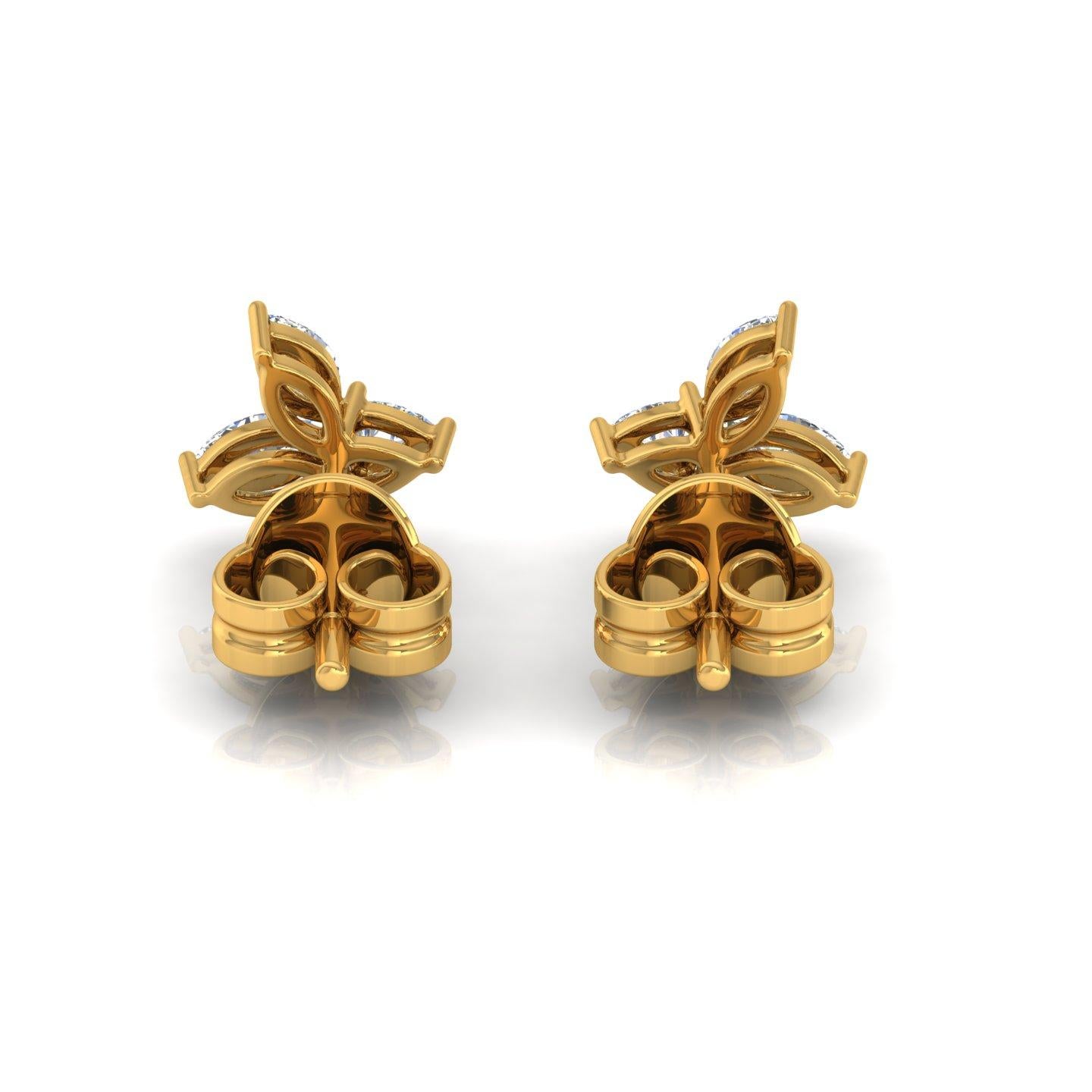 Modern 1/2 Carat SI/H Marquise Pear Brilliant Cut Diamond Earrings 14 Karat Yellow Gold For Sale