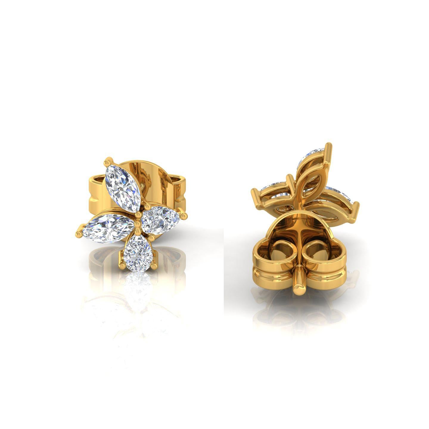 Pear Cut 1/2 Carat SI/H Marquise Pear Brilliant Cut Diamond Earrings 14 Karat Yellow Gold For Sale