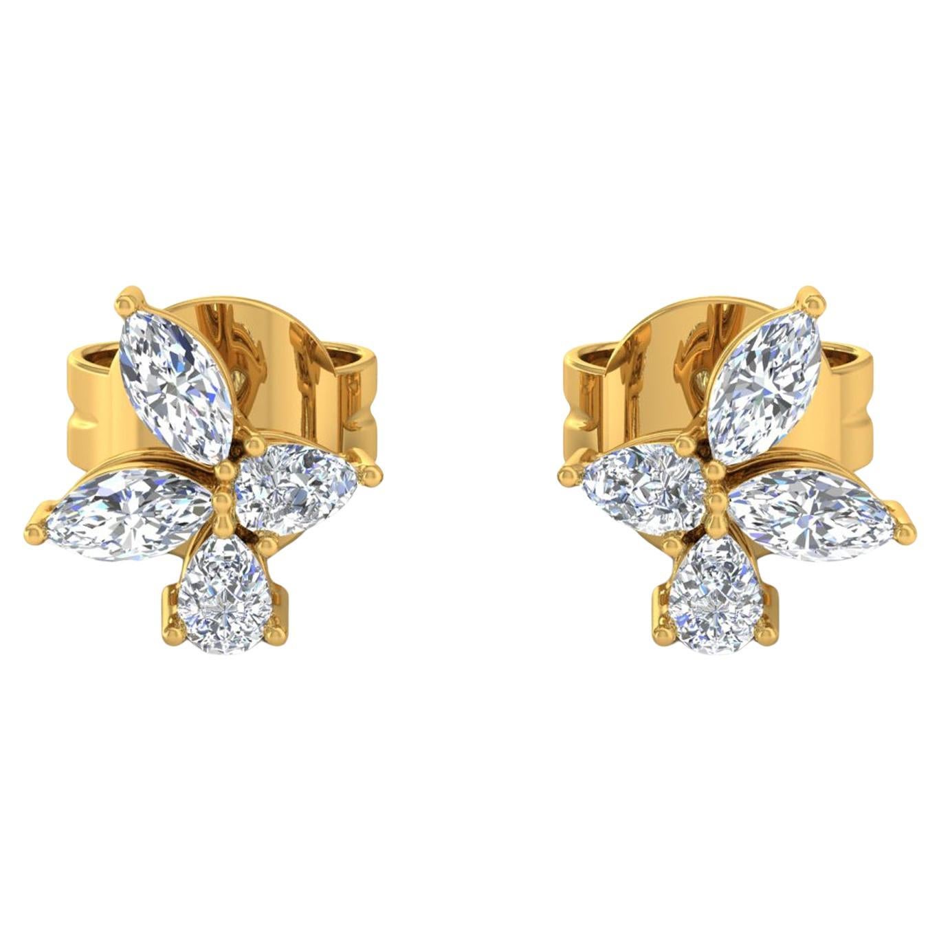 Boucles d
oreilles en or jaune 18 carats, diamant poire brillant de 1/2 carat SI/H Marquise