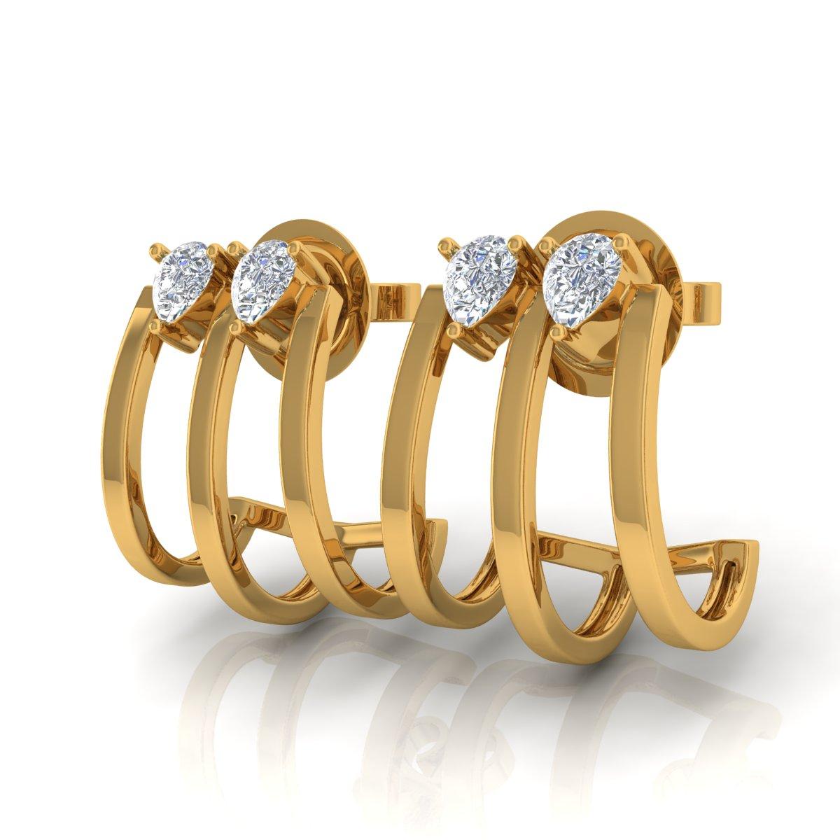Moderne 1/2 Carat SI/H Diamant taille poire brillant Demi-cercle d'oreilles or jaune 18k en vente