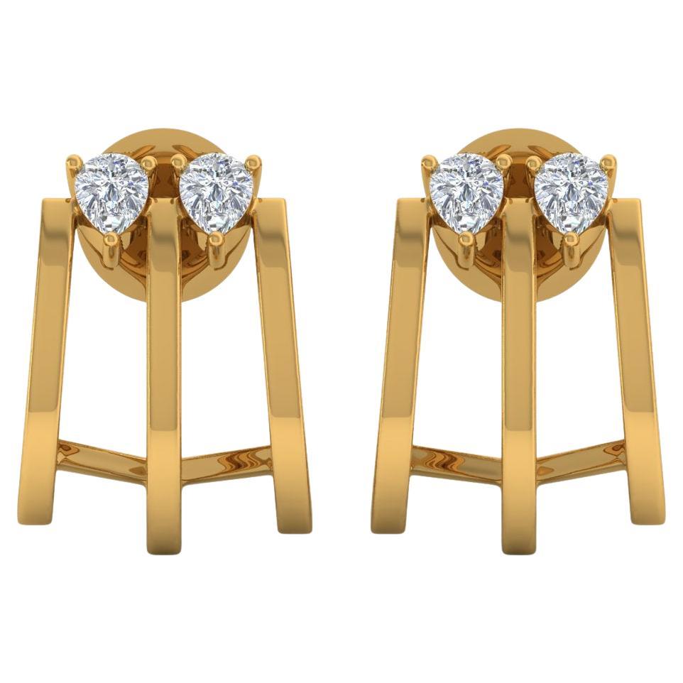 1/2 Carat SI/H Pear Brilliant Cut Diamond Half Hoop Earrings 18k Yellow Gold