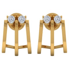1/2 Carat SI/H Pear Brilliant Cut Diamond Half Hoop Earrings 18k Yellow Gold