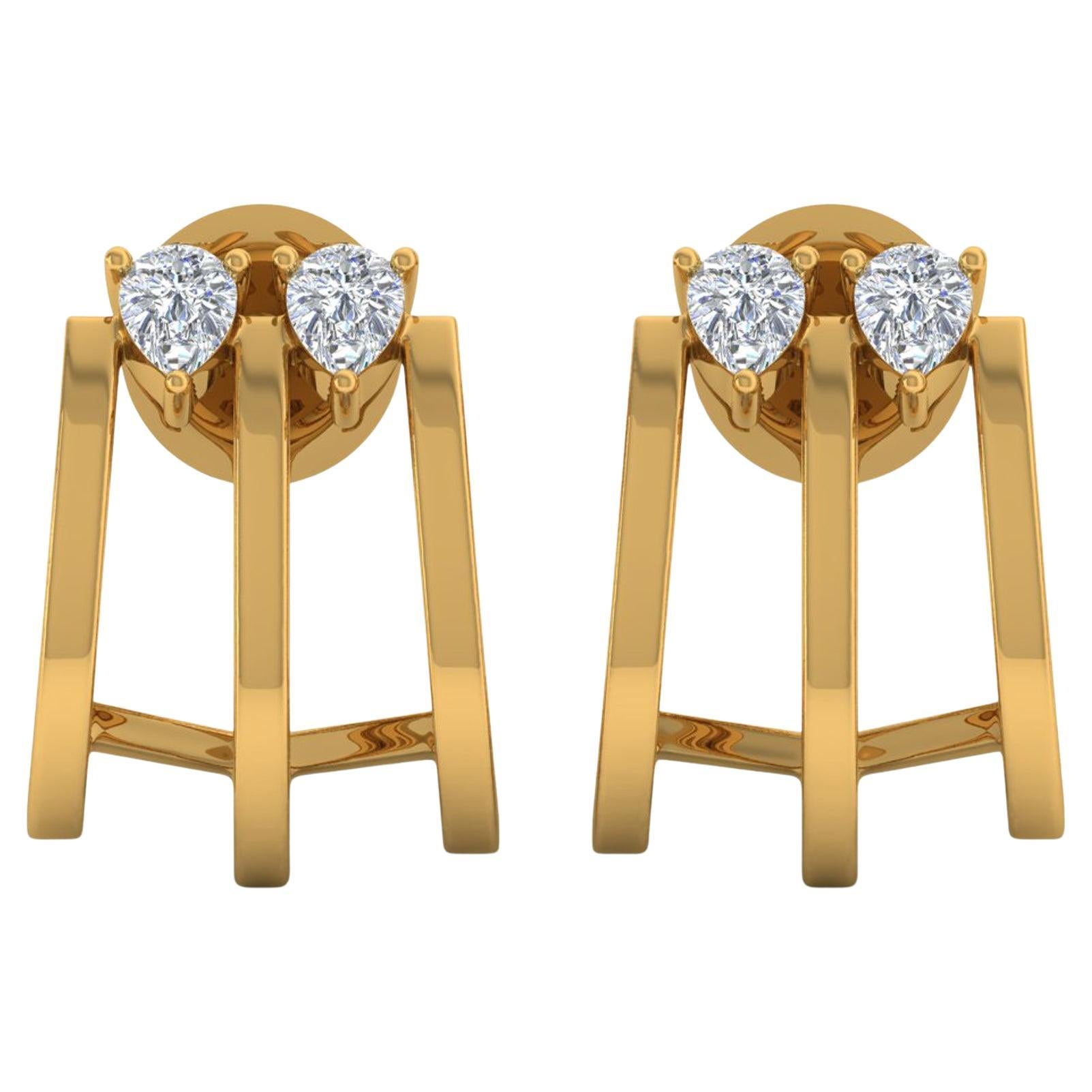 Pendientes de medio aro de diamantes talla pera brillante SI/H de 1/2 quilate y oro amarillo de 18k