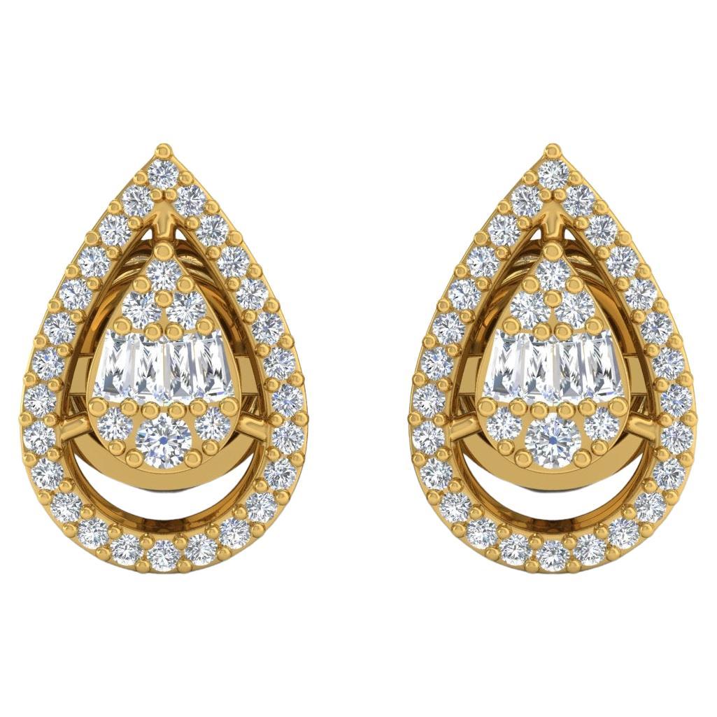 Clous d'oreilles en or jaune 14 carats avec diamants taille baguette de 1/2 carat SI/HI