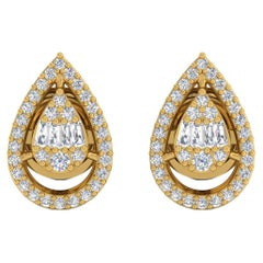 Clous d'oreilles en or jaune 14 carats avec diamants taille baguette de 1/2 carat SI/HI