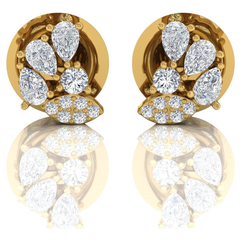 Clous d'oreilles en diamant 1/2 carat SI/HI en forme de poire Bijoux en or jaune 18 carats en vente