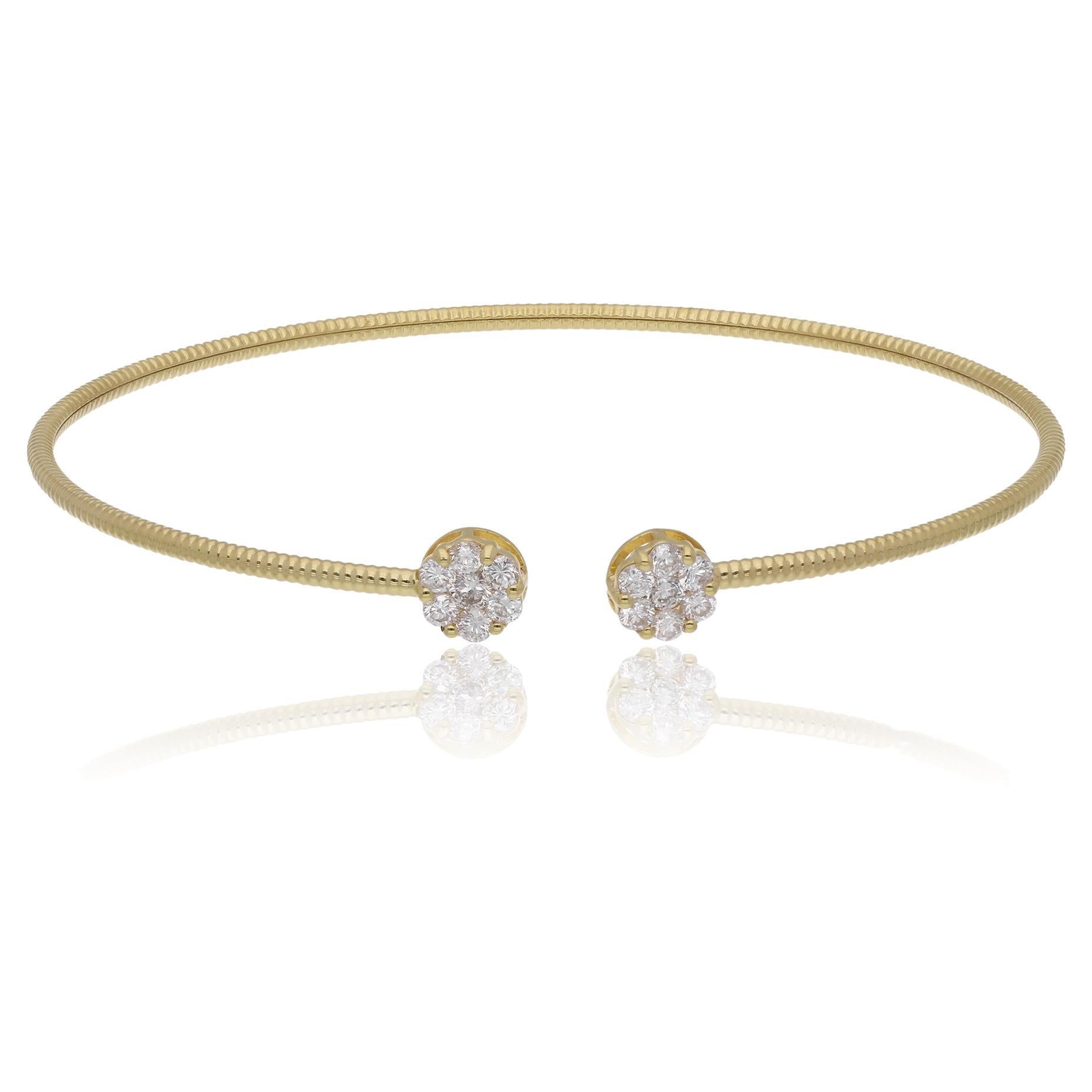 Real 0.85 Carat SI/HI Baguette Diamond Cuff Bangle Bracelet 18 Karat