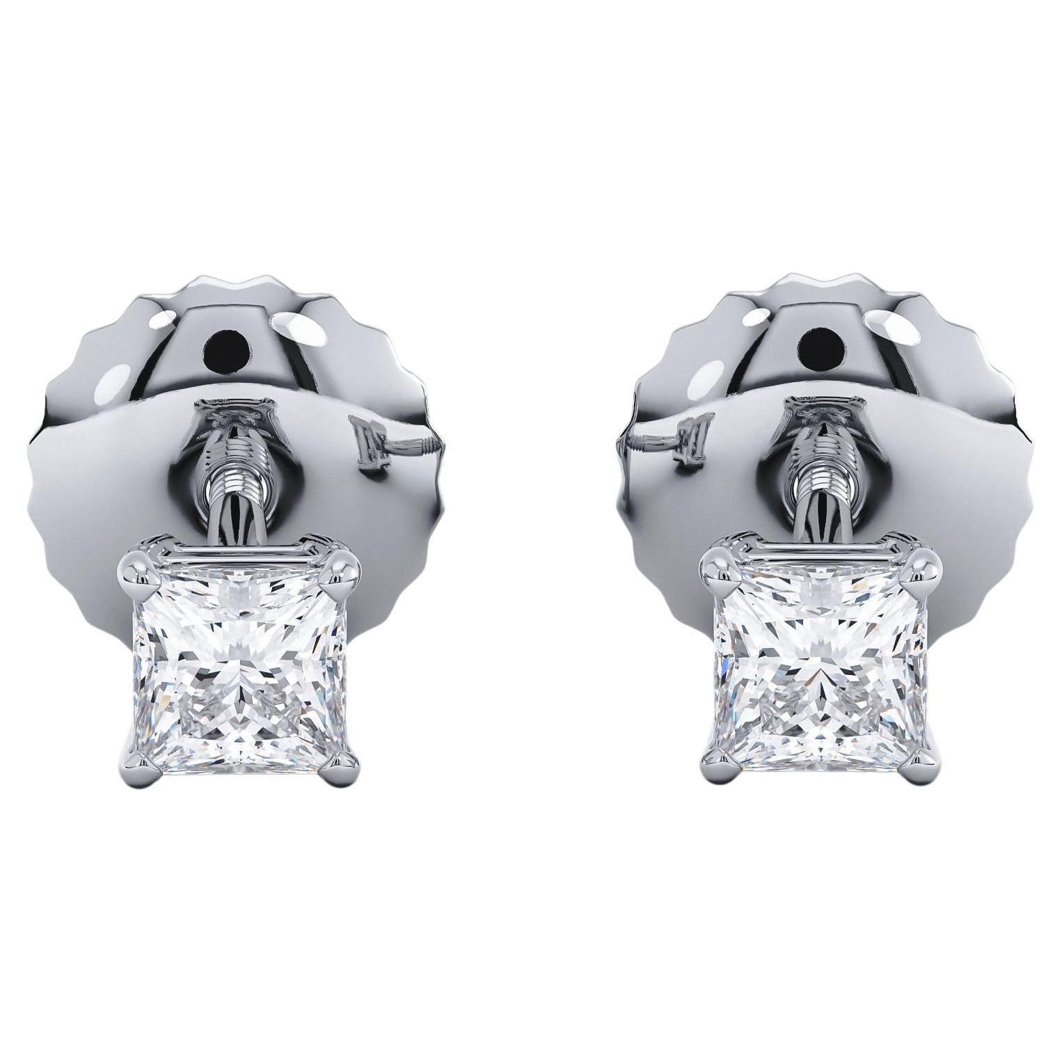 Boucles d'oreilles de 1/2 carat de poids total de diamant, taille princesse en vente
