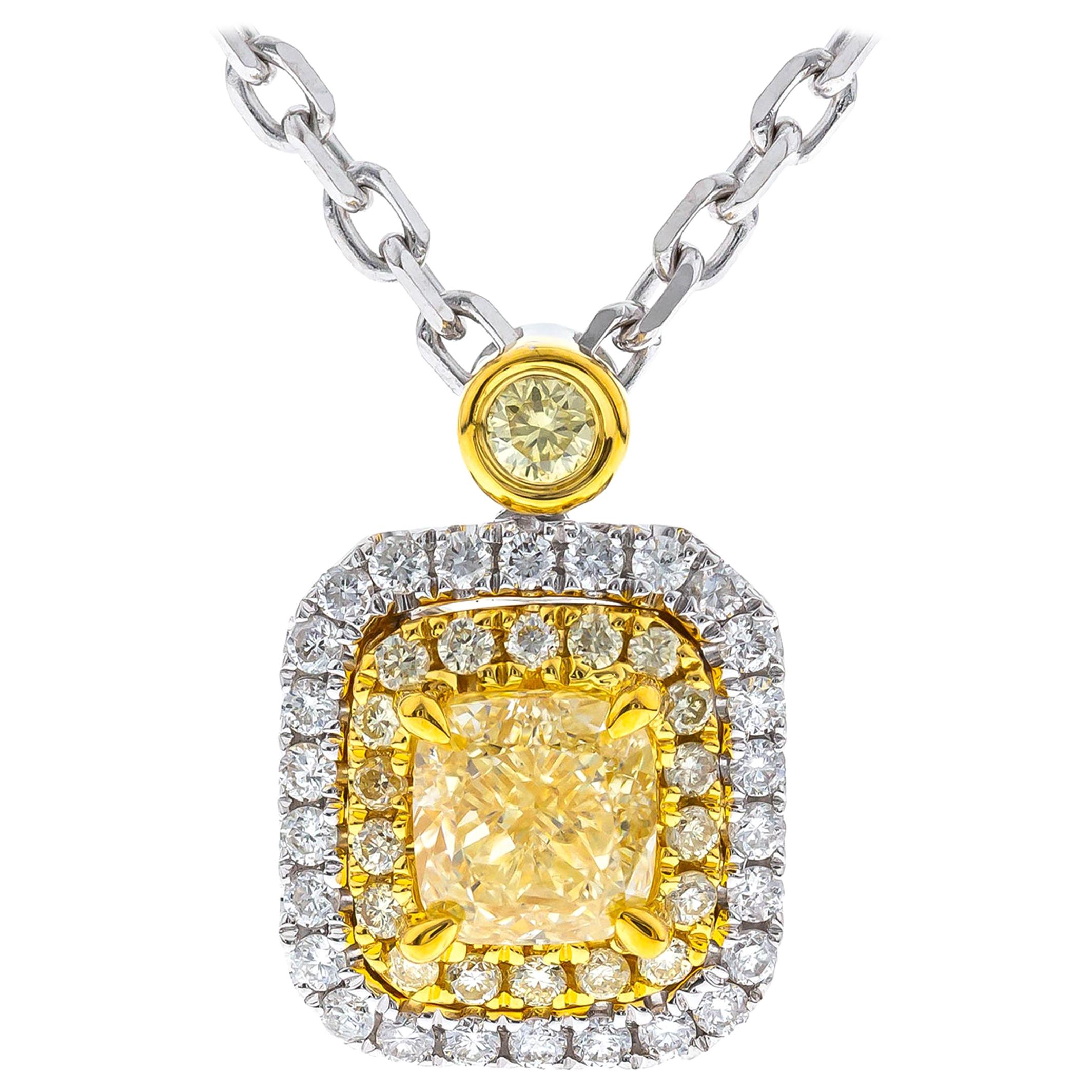 1 1/2 Karat gelber Diamant 18 Karat zweifarbiger Gold Anhänger Halskette im Angebot