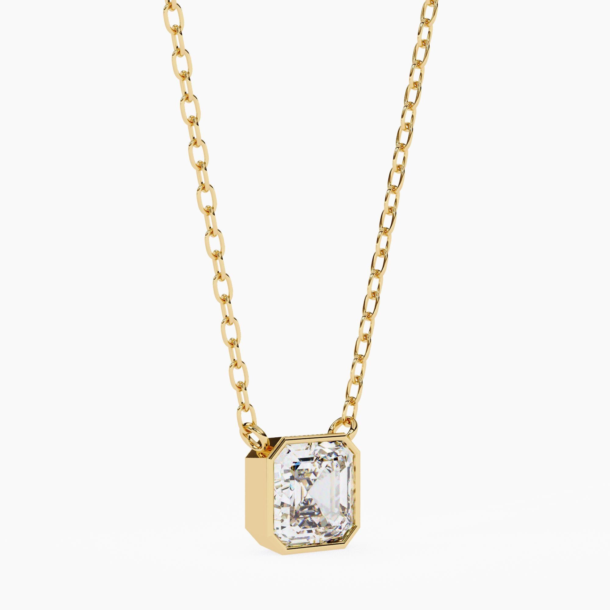 1/2 Ct Asscher Cut Natural Diamond Square Colgante Bisel Set 14K Solid Gold SI GH en venta 5