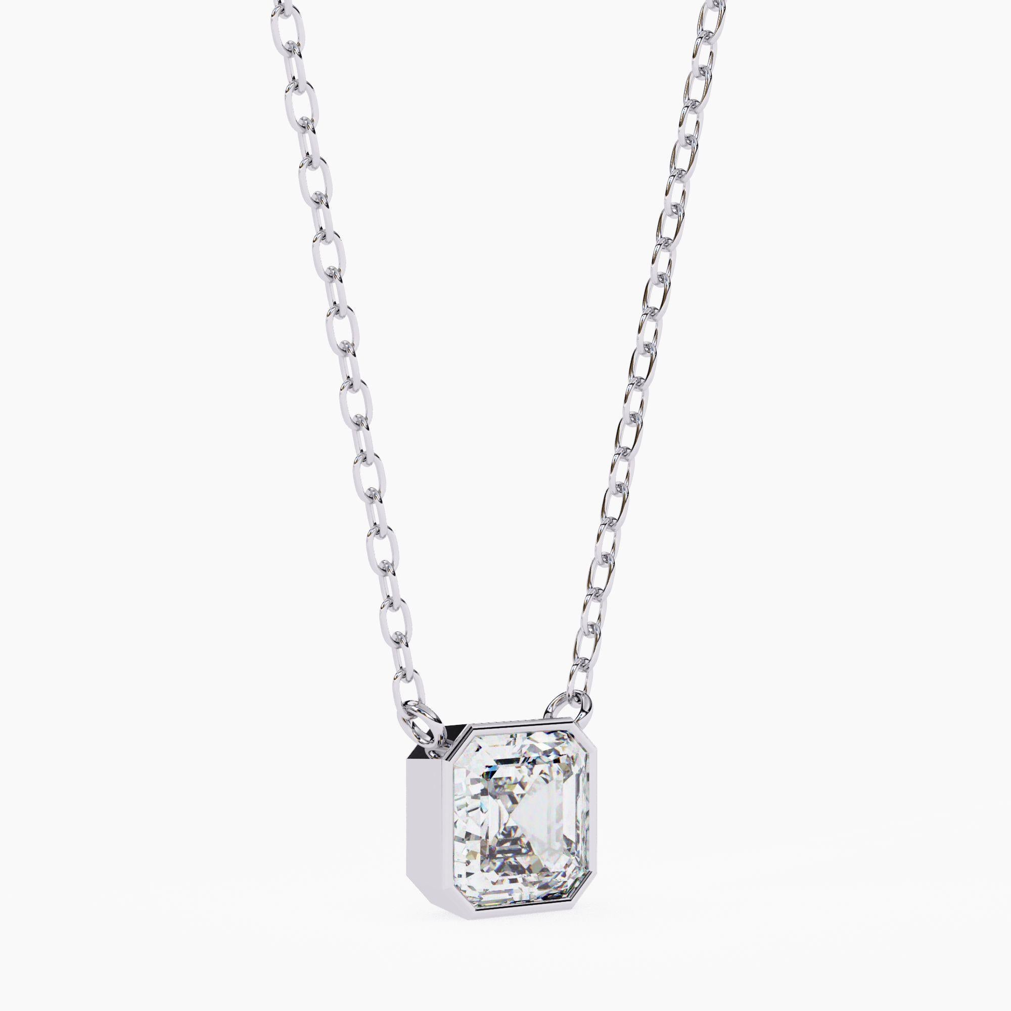 1/2 Ct Asscher Cut Natural Diamond Square Colgante Bisel Set 14K Solid Gold SI GH en venta 6