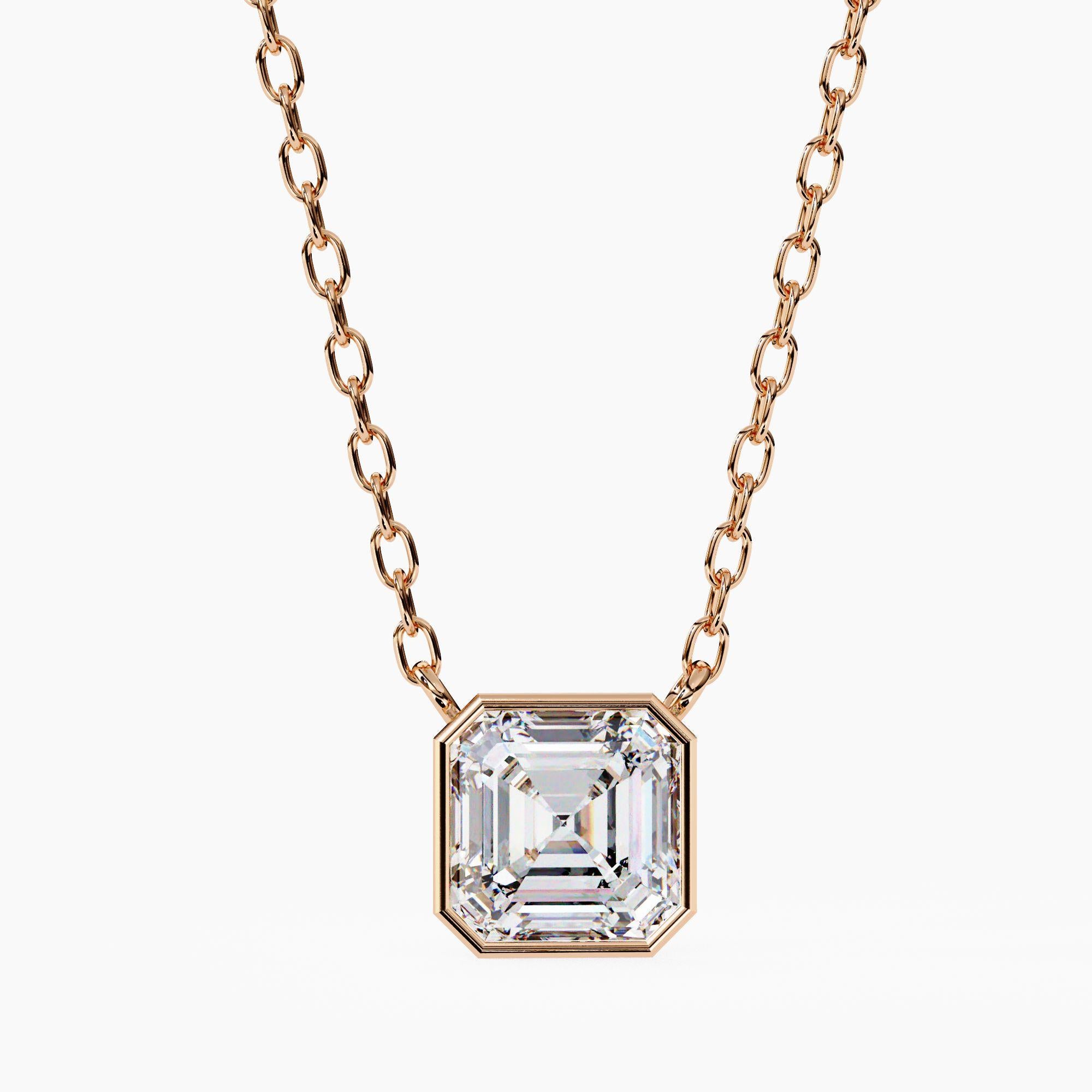 1/2 Ct Asscher Cut Natural Diamond Square Colgante Bisel Set 14K Solid Gold SI GH Contemporáneo en venta