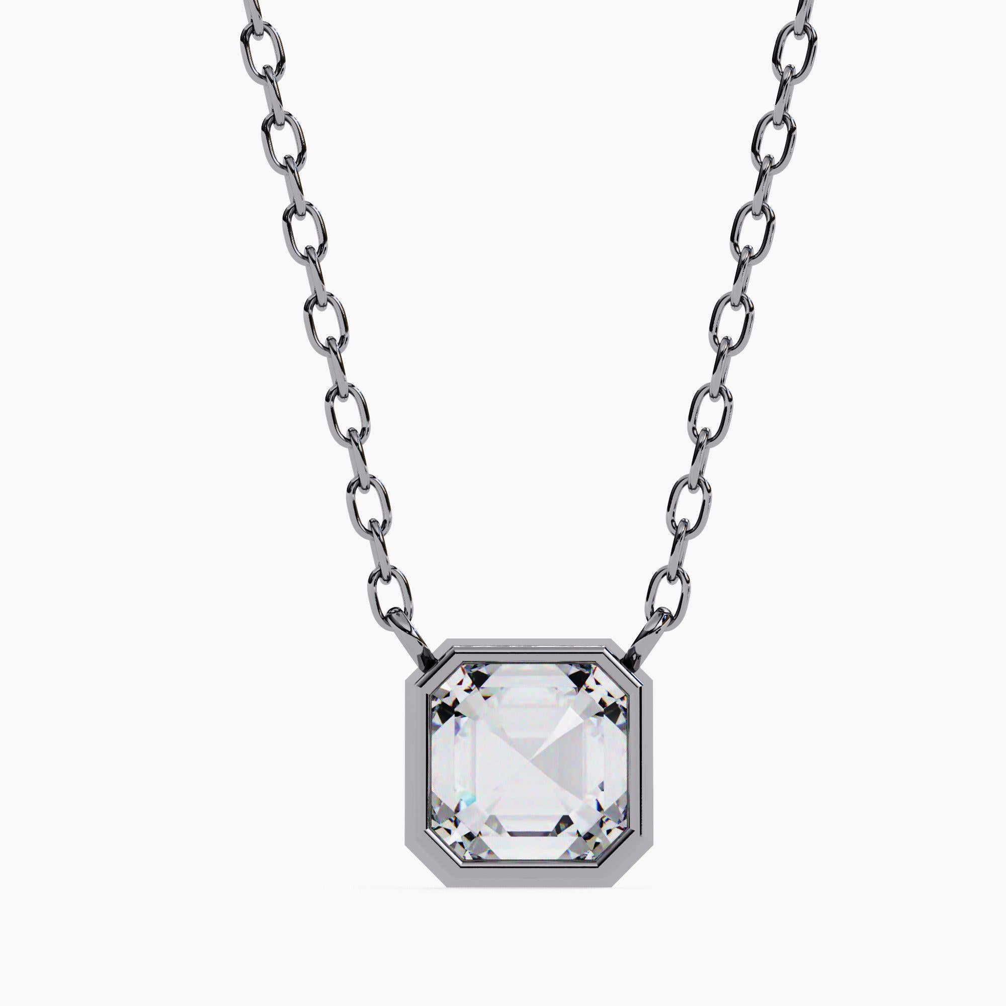 1/2 Ct Asscher Cut Natural Diamond Square Colgante Bisel Set 14K Solid Gold SI GH Corte Asscher en venta