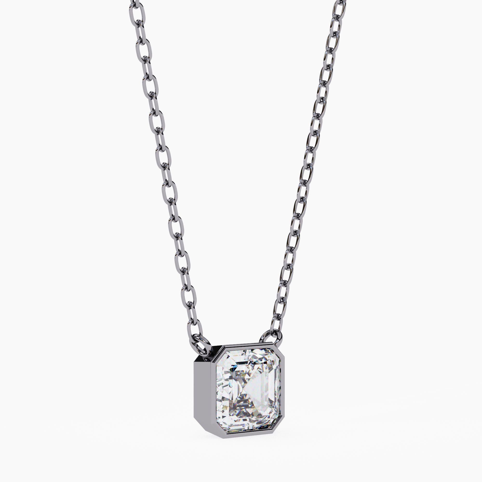 1/2 Ct Asscher Cut Natural Diamond Square Colgante Bisel Set 14K Solid Gold SI GH en venta 1