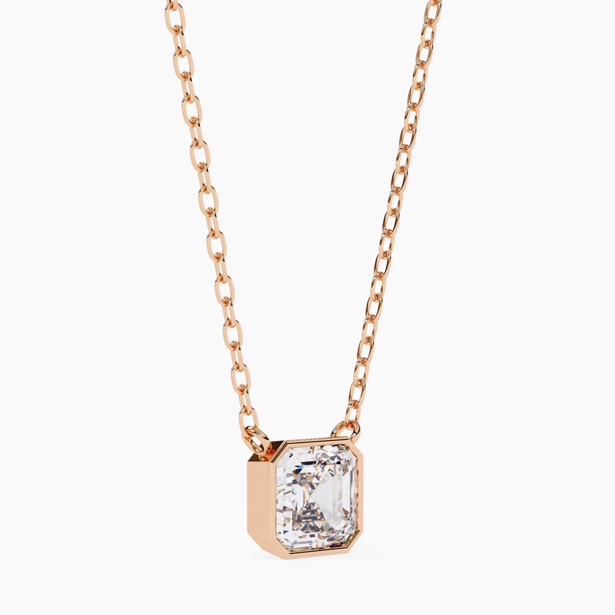 1/2 Ct Asscher Cut Natural Diamond Square Colgante Bisel Set 14K Solid Gold SI GH en venta 2