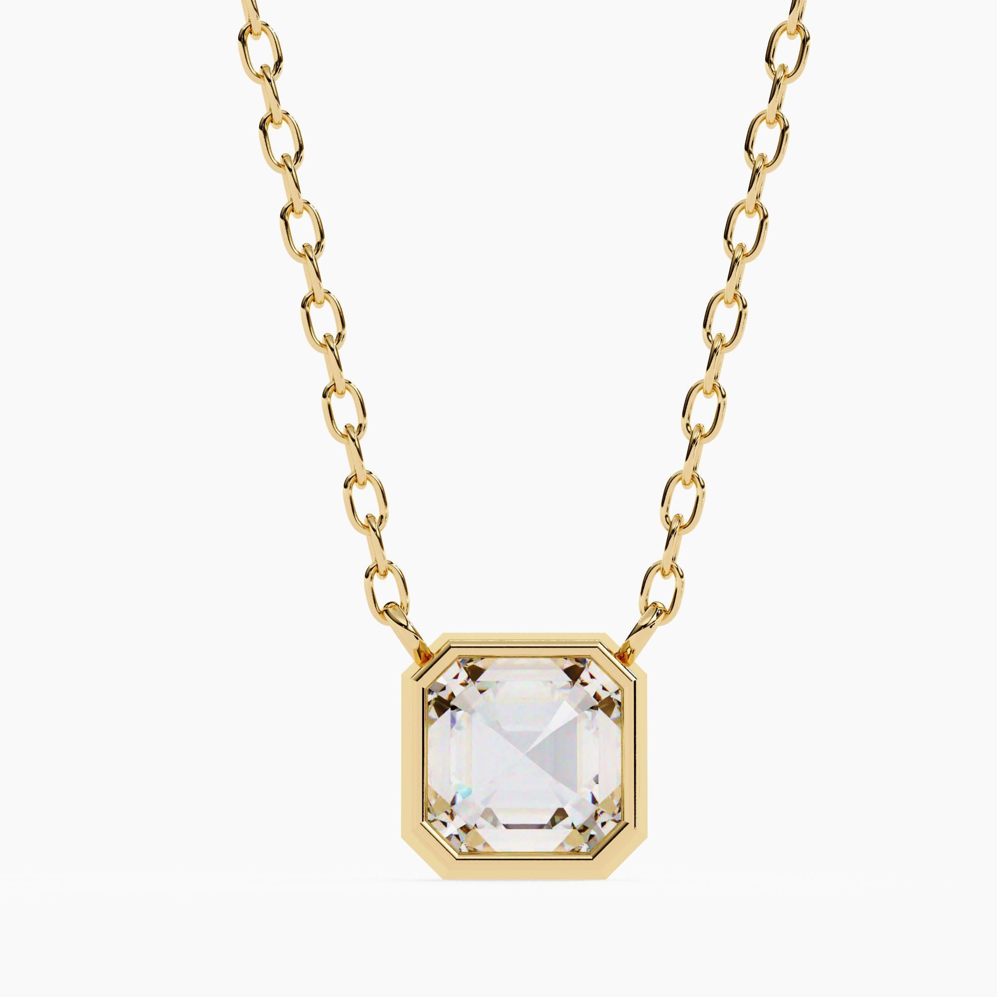 1/2 Ct Asscher Cut Natural Diamond Square Colgante Bisel Set 14K Solid Gold SI GH en venta 3