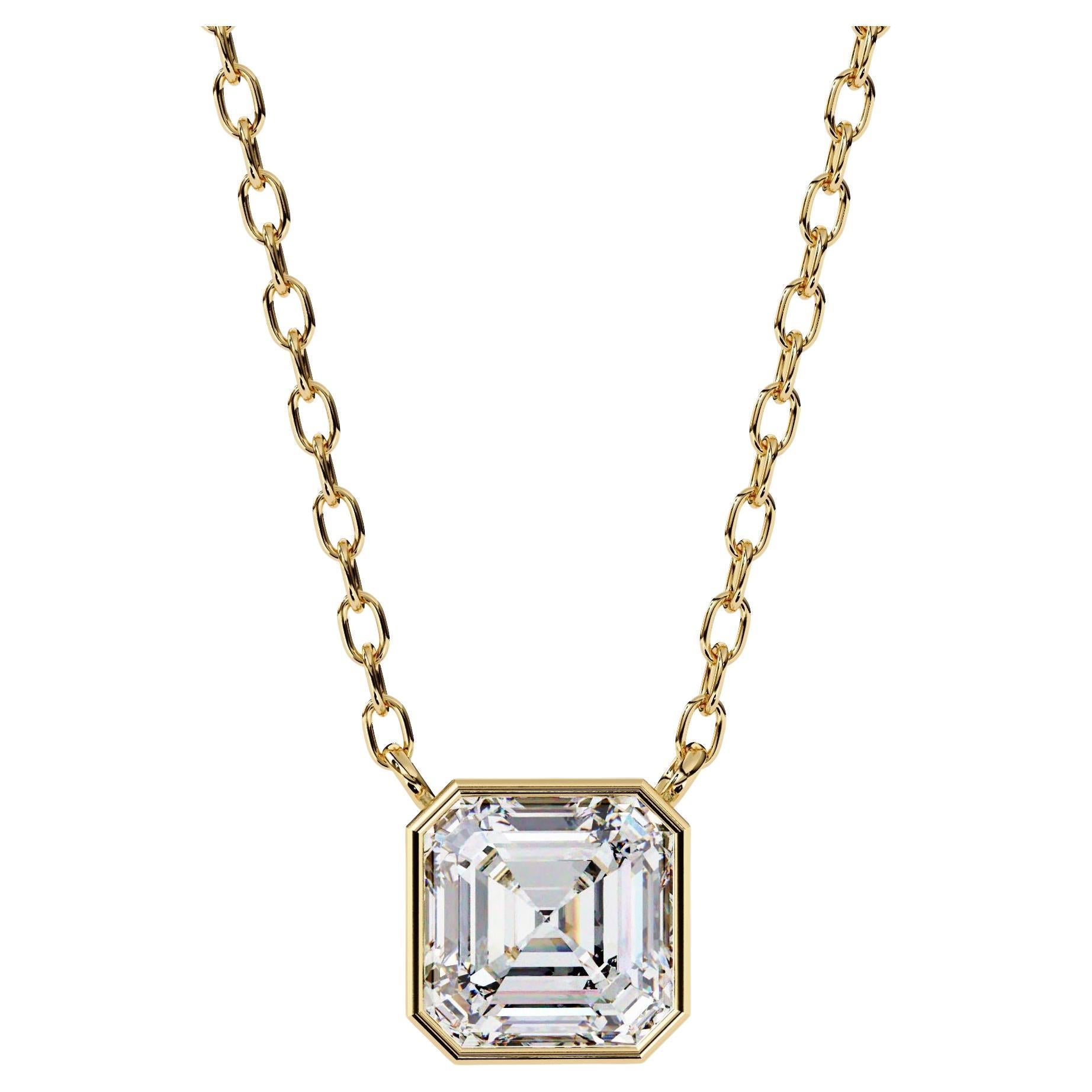 1/2 Ct Asscher Cut Natural Diamond Square Pendant Bezel Set 14K Solid Gold SI GH