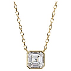 1/2 Ct Asscher Cut Natural Diamond Square Pendant Bezel Set 14K Solid Gold SI GH