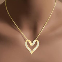 1/2 CT Diamond Floating Heart Necklace 14k Yellow Gold