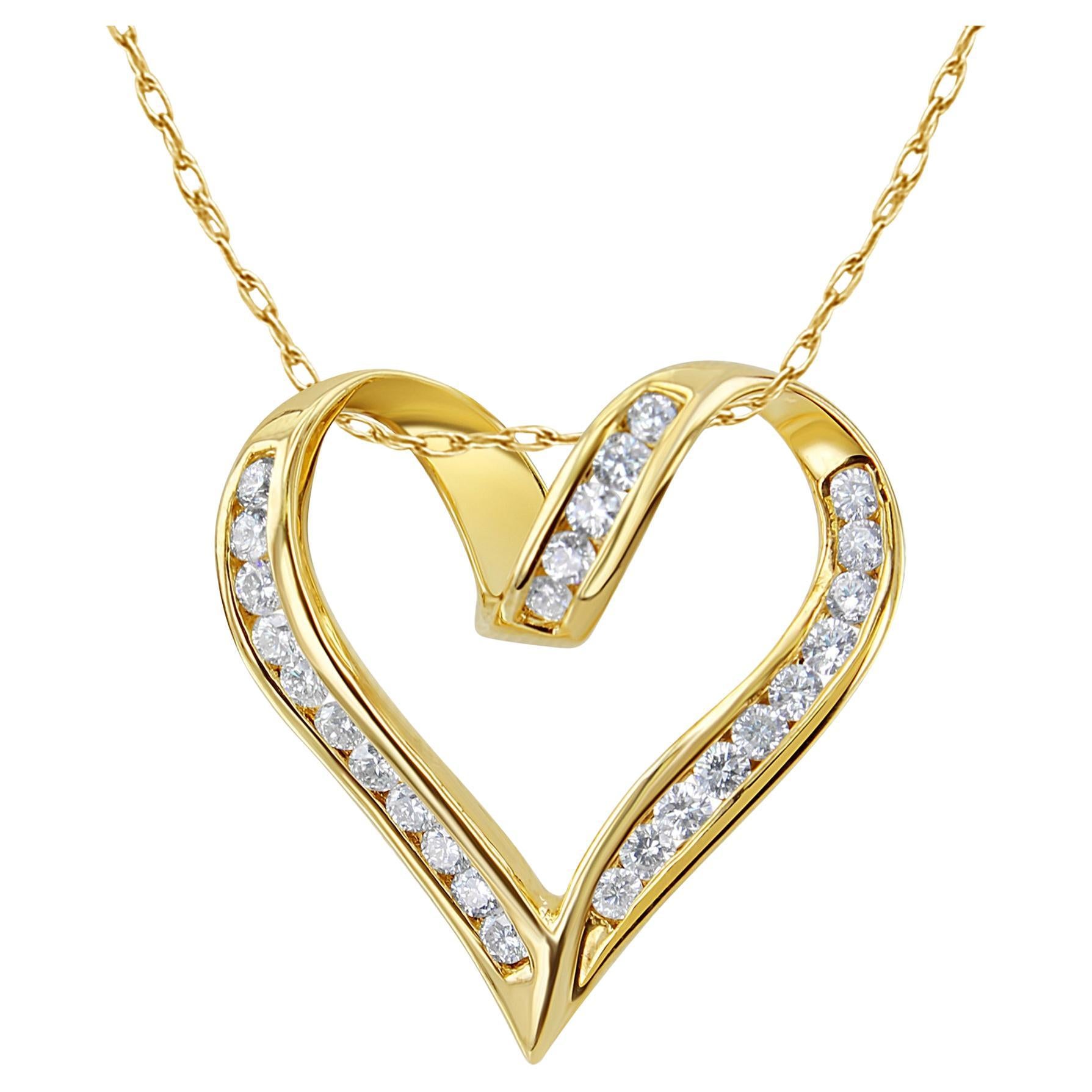 1/2 CT Diamond Floating Heart Necklace 14k Yellow Gold