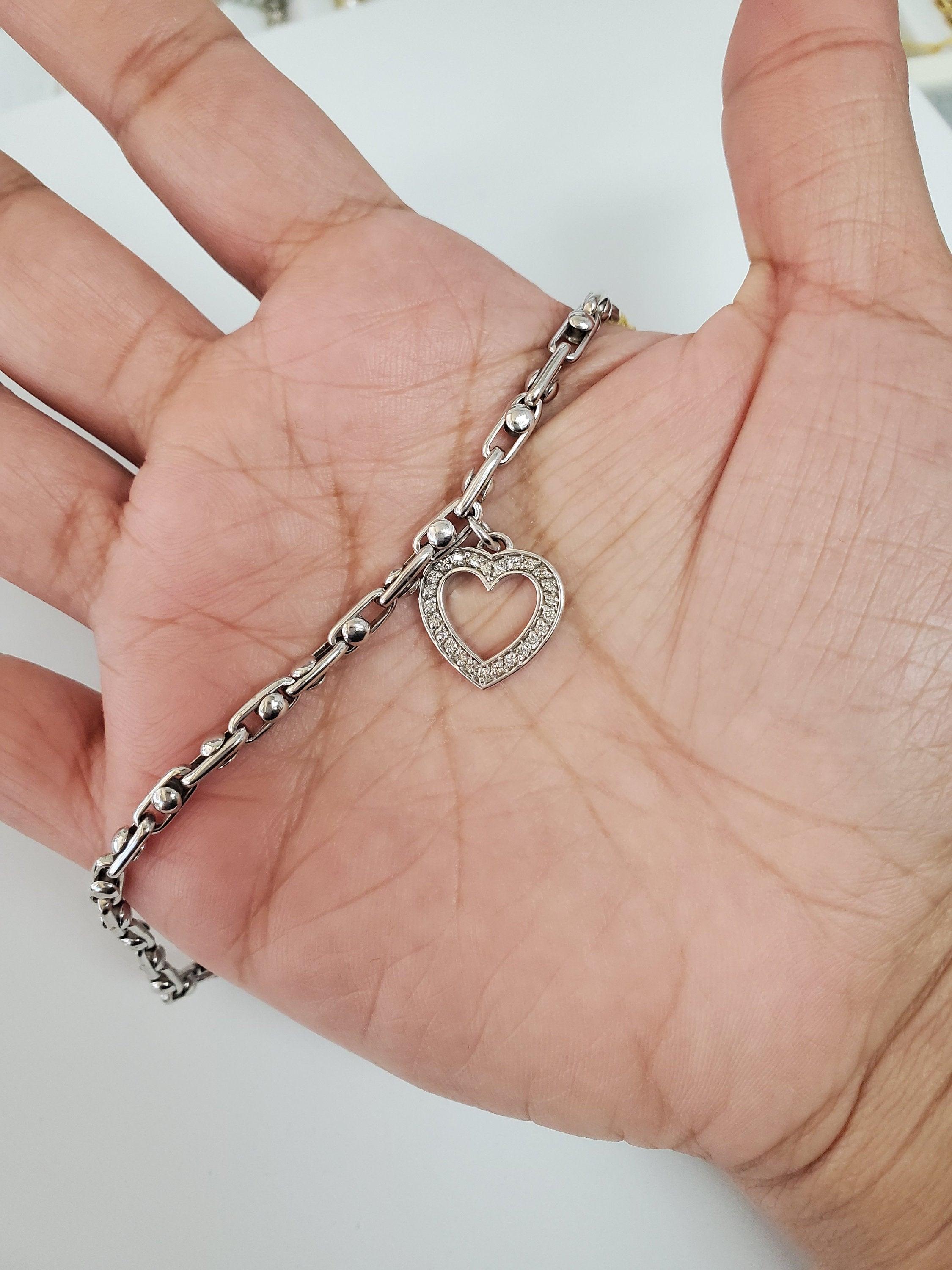 1/2 Ct. Pulsera Encanto Corazón Diamante Oro Blanco 14k Corte redondo en venta