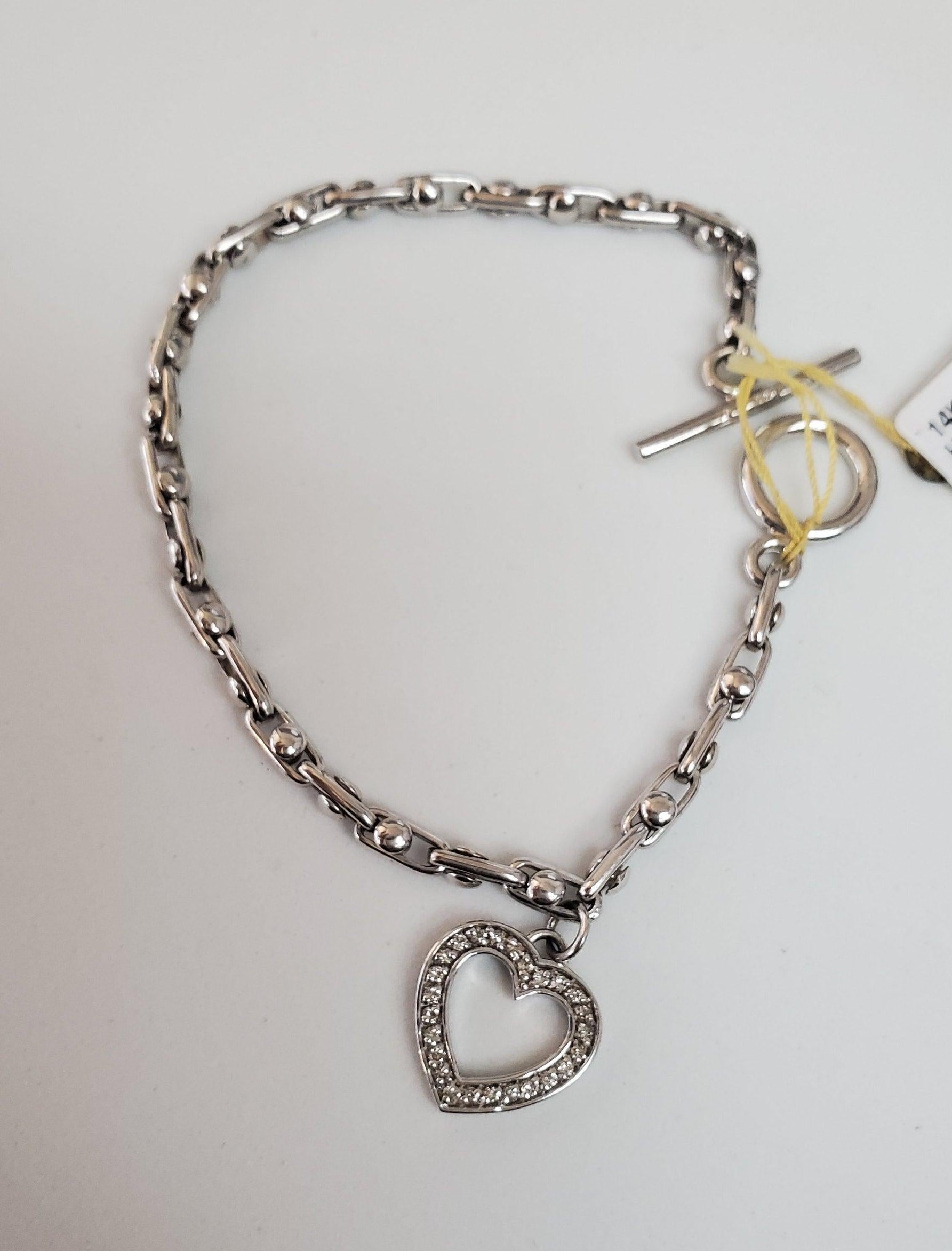 Femenino o masculino 1/2 Ct. Pulsera Encanto Corazón Diamante Oro Blanco 14k en venta