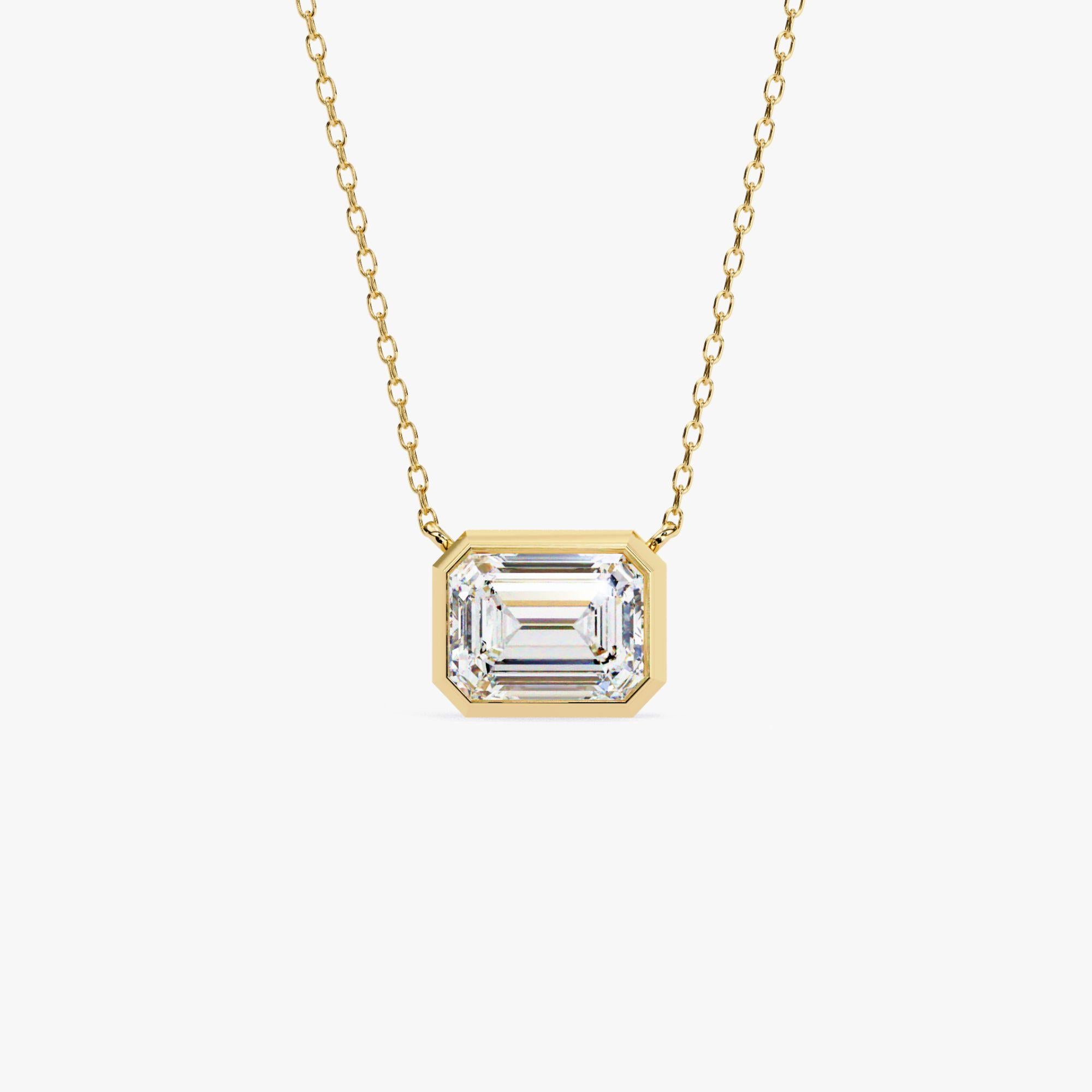 1/2 Karat Smaragd-Diamant-Lünette-Anhänger-Halskette, 14K Massivgold, SI GH im Zustand „Neu“ im Angebot in New York, NY