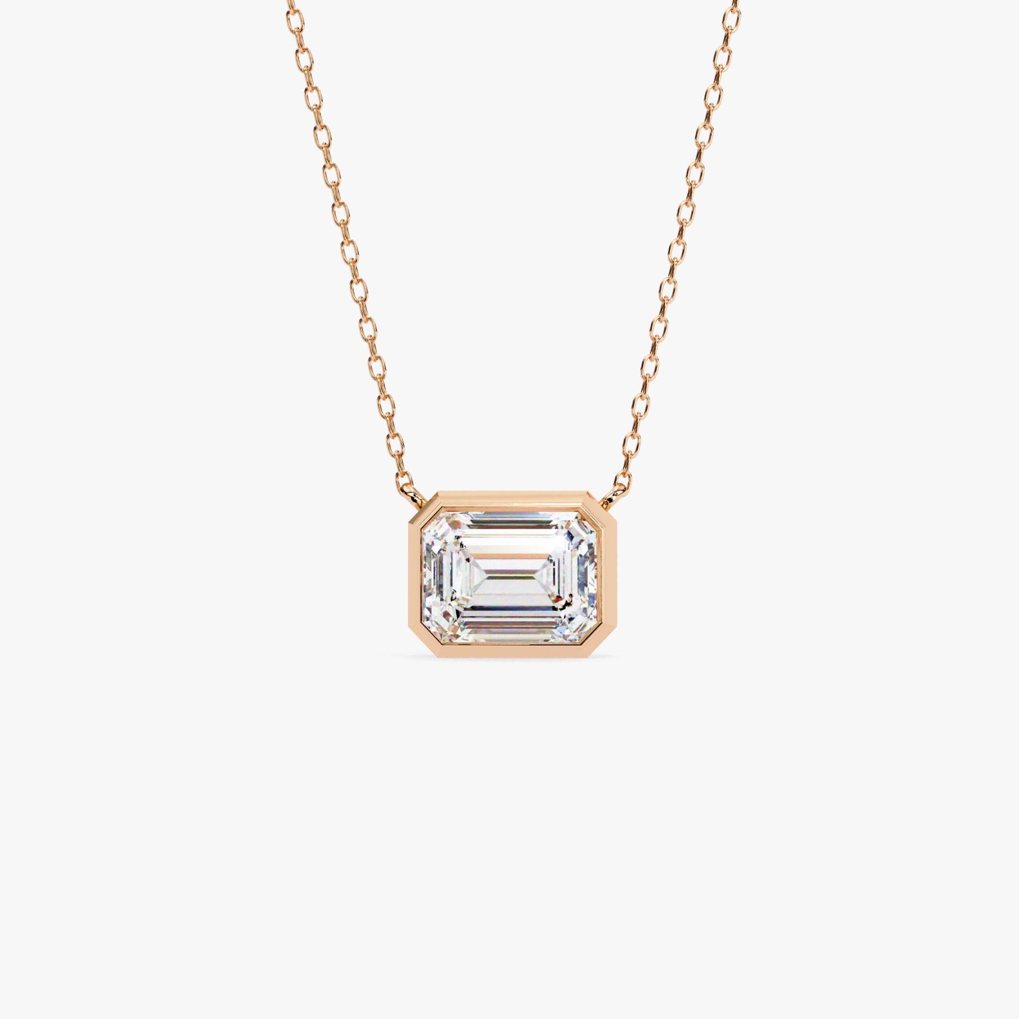1/2 Karat Smaragd-Diamant-Lünette-Anhänger-Halskette, 14K Massivgold, SI GH für Damen oder Herren im Angebot