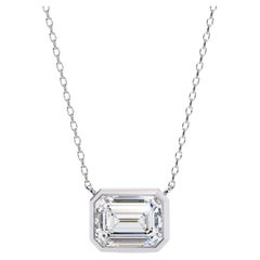 Vintage 1/2 Ct Emerald Diamond Bezel Pendant Necklace, 14K Solid Gold, SI GH