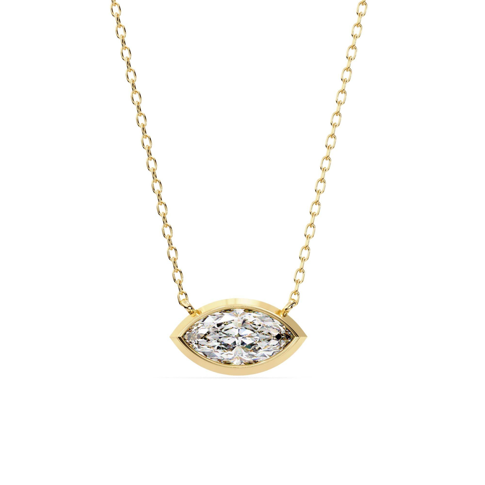 1/2 Ct Marquise Cut Diamond Solitaire Pendant Necklace, 14K Solid Gold, SI G In New Condition For Sale In New York, NY