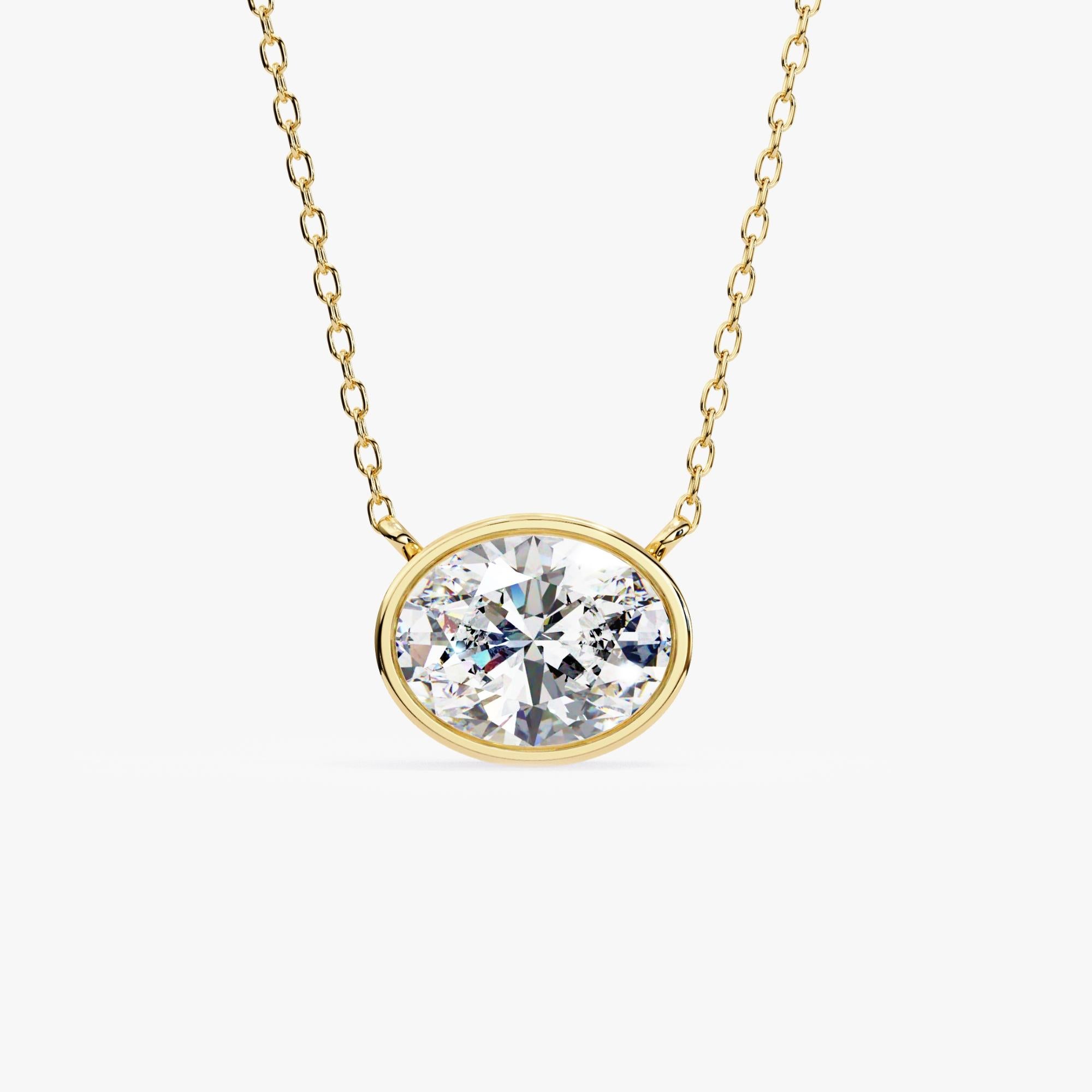 1/2 Ct, Oval Diamond Bezel Pendant Necklace, 14K Solid Gold, Everyday, SI GH In New Condition For Sale In New York, NY