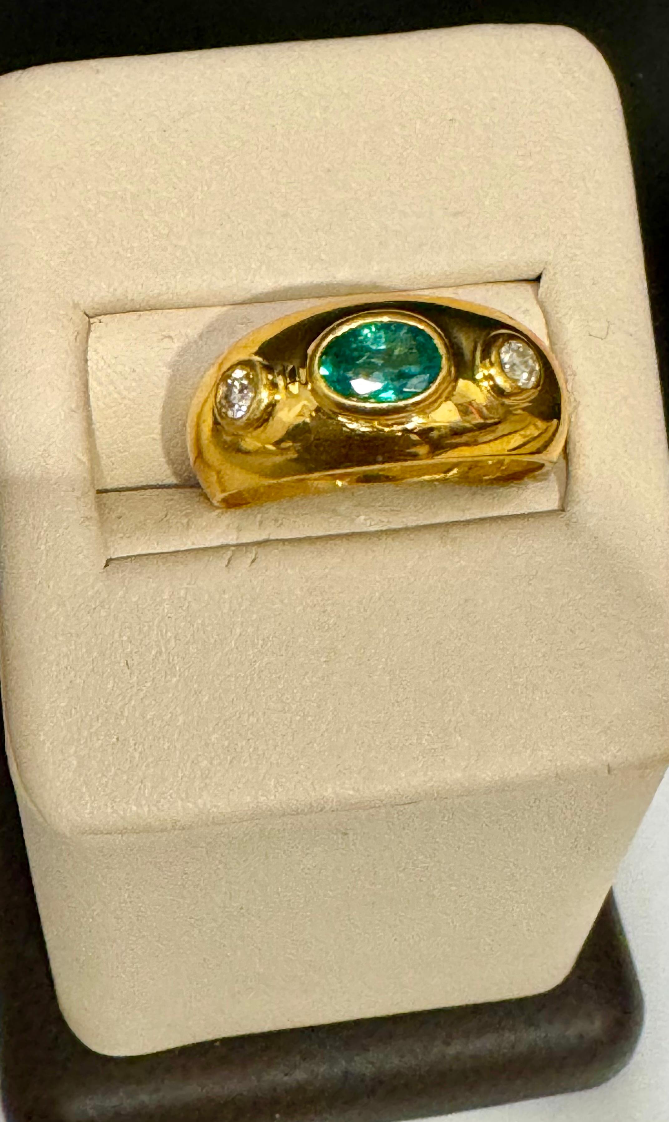 1/2 Ct Oval Emerald  &  Diamond Bezel Set Ring 18 Karat Yellow Gold,  Size 6.5 3