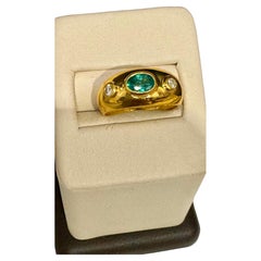 1/2 Ct Oval Emerald  &  Diamond Bezel Set Ring 18 Karat Yellow Gold,  Size 6.5