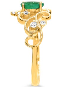 1/2 ct. Pear Emerald and Diamond Curvilinear Milgrain Shank 14K Yellow Gold Ring