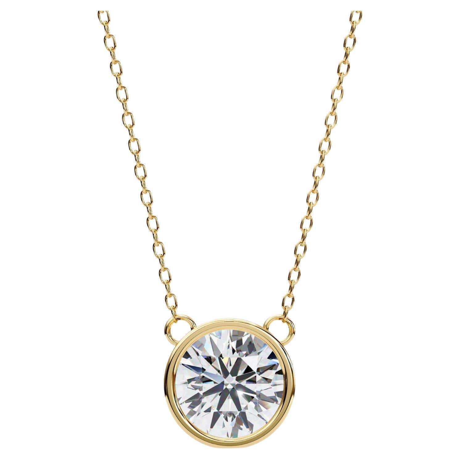 Collana con diamante solitario rotondo da 1/2 carato, castone in oro massiccio 14K, SI GH