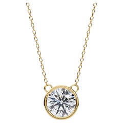 1/2 Ct Round Solitaire Diamond Pendant Necklace, Bezel Set 14K Solid Gold, SI GH