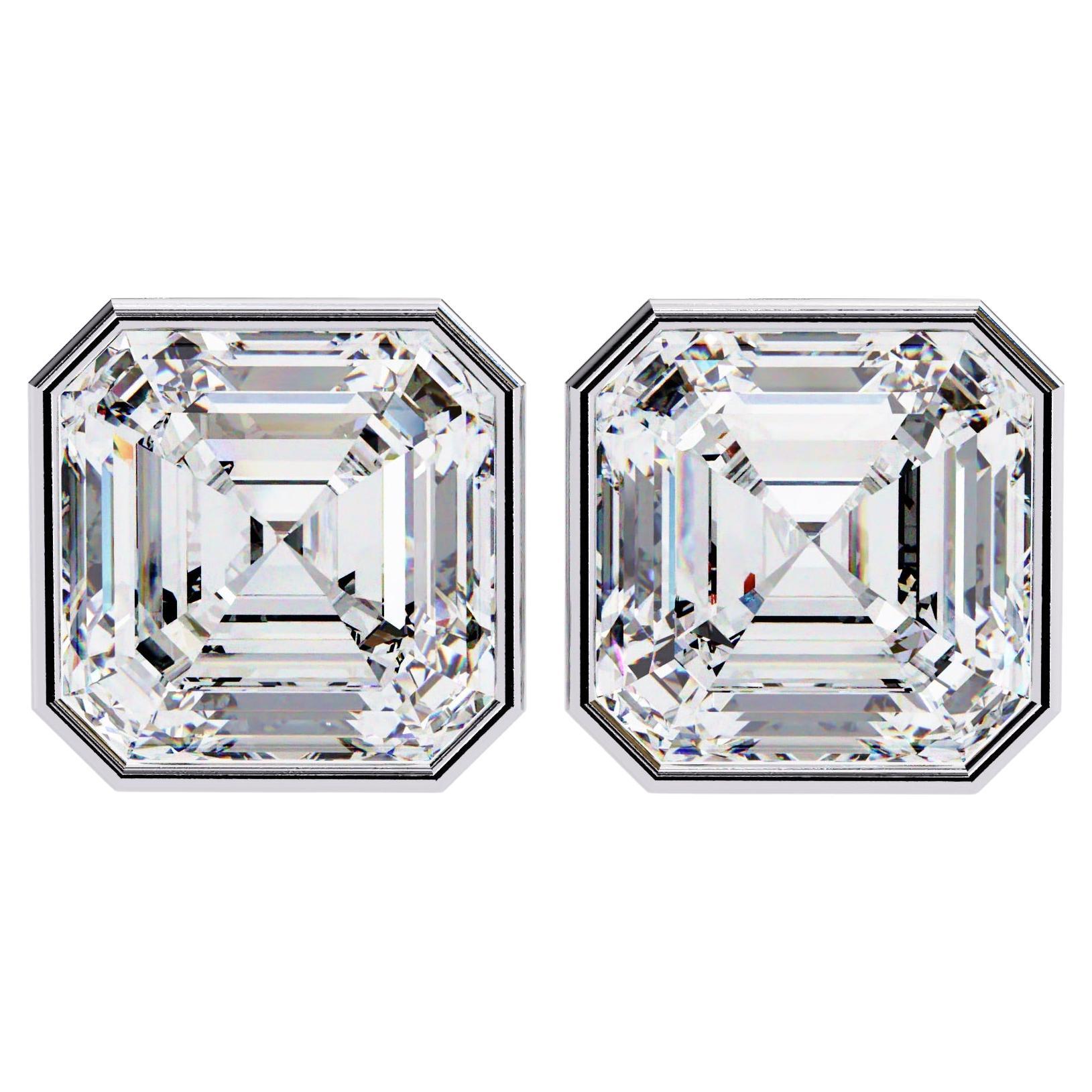 1/2 Ct Total Asscher Cut Diamond Earrings Bezel Setting 14K Solid Gold SI GH For Sale